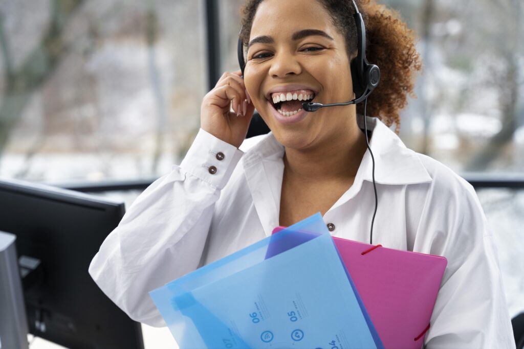 close up person working call center min