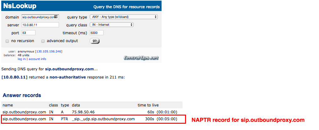 sip.outboundproxy.com NsLookup results